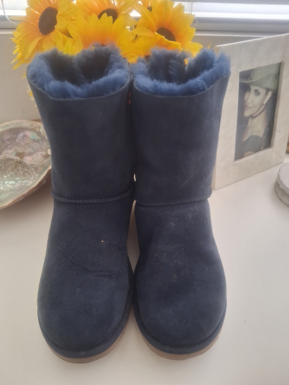 UGG Kids Navy Suede Shearling Boots